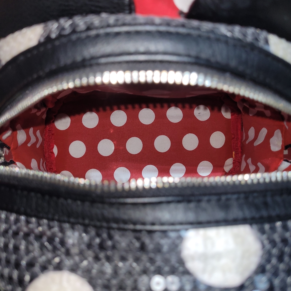 Disney Parks Loungefly Minnie Mouse Sequined Mini Backpack – Polka‑Dot Bow - Picture 10 of 12